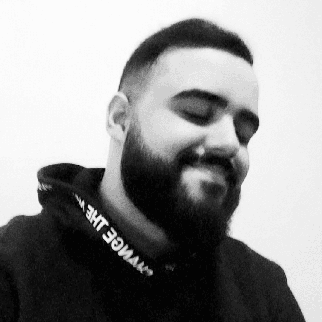 Portrait of myself in black and white smiling.